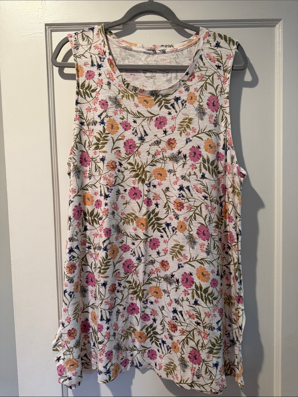 J. Jill Floral Sleeveless Tank — White with Pink, Orange & Green